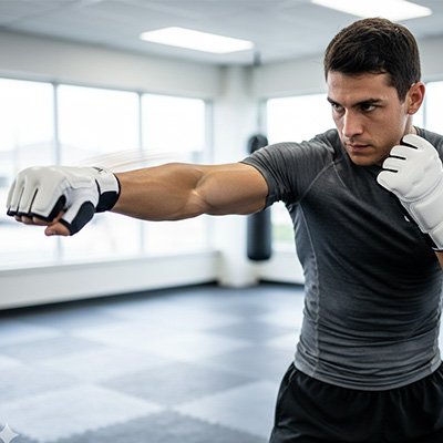 regard fixe bras tendu vise la cible avec gant mma