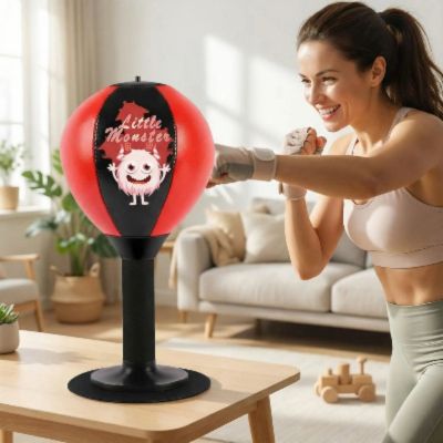 Maman frappe de petits coups sur le punching ball enfant