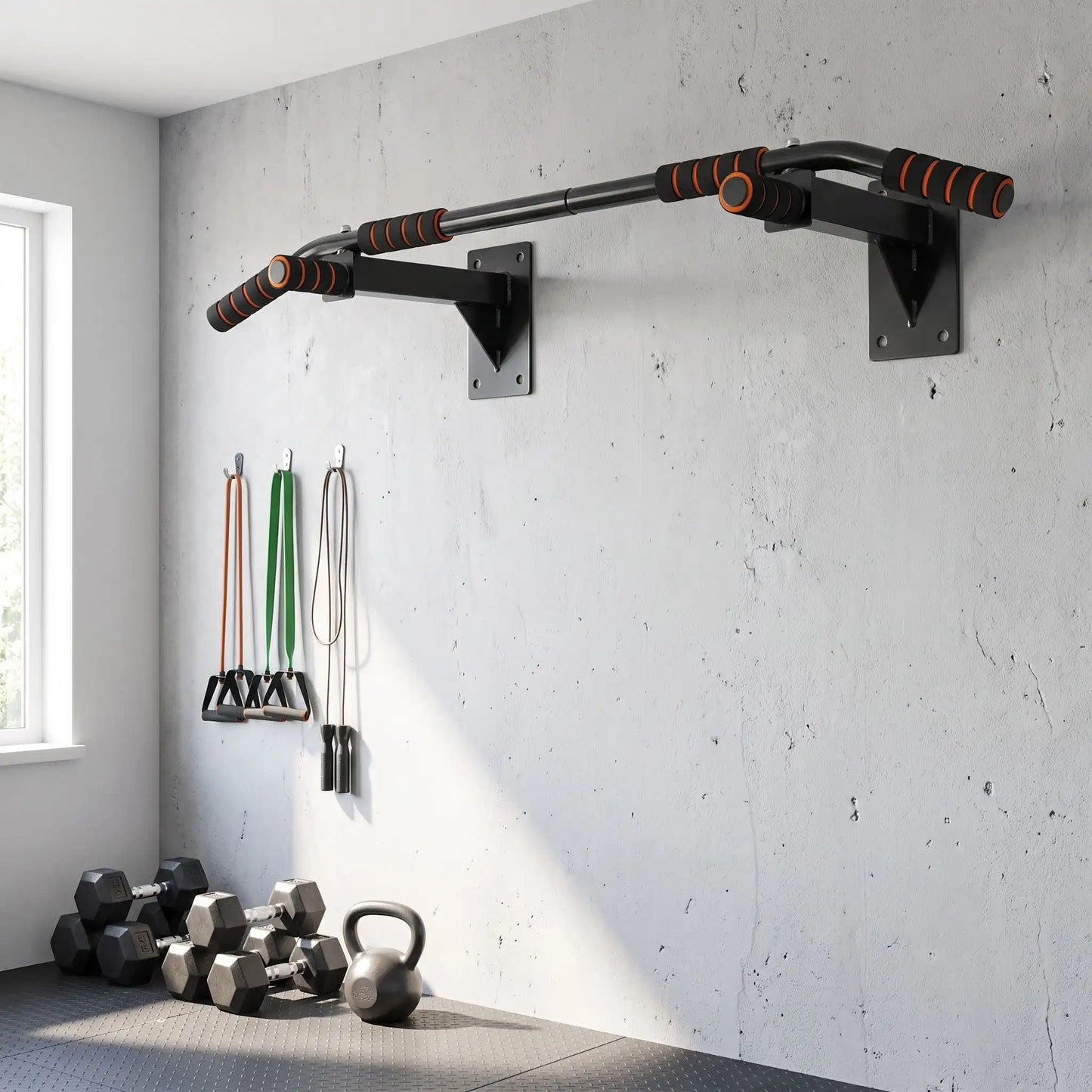 Barre de traction murale installee dans un garage