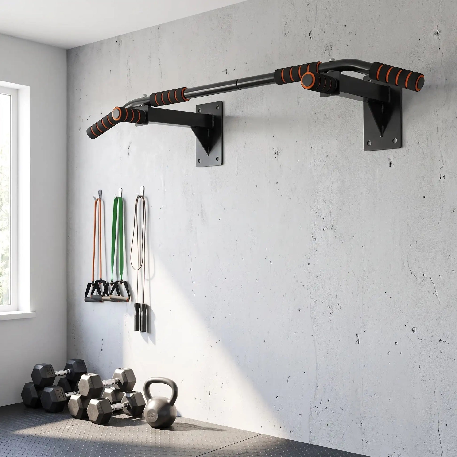 Barre de traction murale installee dans un garage