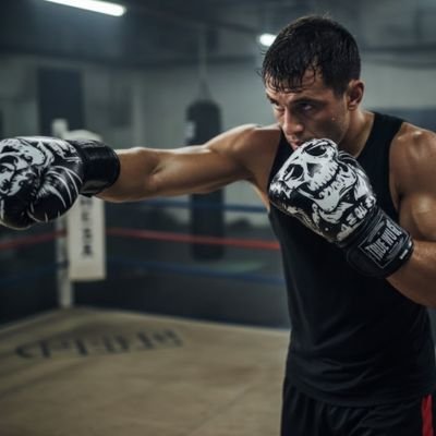 boxeur dans salle de gym position combat gant de boxe 