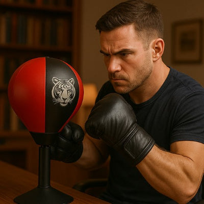 concentre poings leves position garde punching ball poire de vitesse