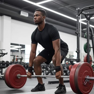 Dans un gymnase soulève l'haltère avec sangles de tirage