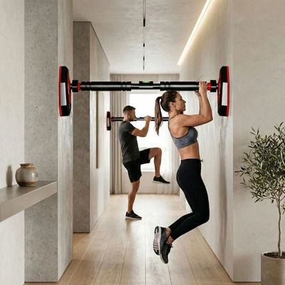 deux personnes font leur entrainement couloir barre de traction murale