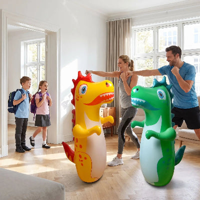 Enfants aperçoivent leurs parents frappant sur sac de boxe