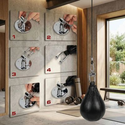 etapes de montage du support au mur du punching ball