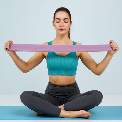 Étirement assis position yoga elle étire sa bande Elastique musculation​ 