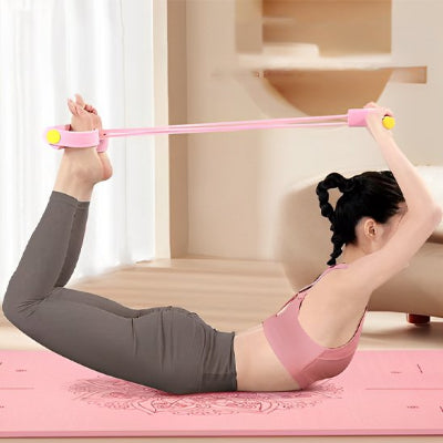 Extension du dos jambes relevees bras tendus avec élastique musculation