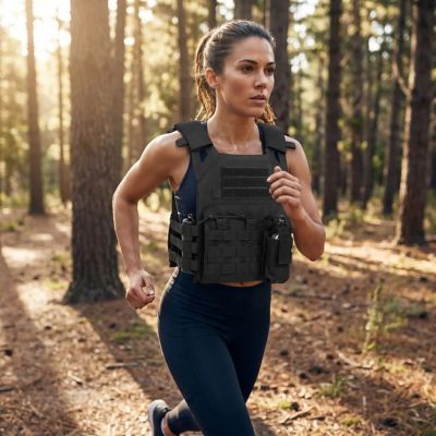 femme dans un sentier jogging avec gilet lesté