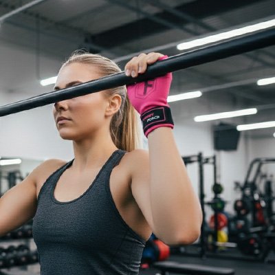 Femme salle de gym exerce levée olympique sangle de tirage 