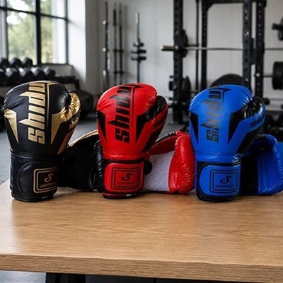 Gant boxe anglaise colore alignee en salle
