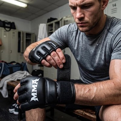 Gant de boxe MMA noir porte par un athlete