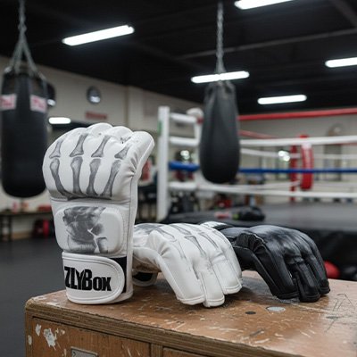 Gant de mma sur bureau dans une salle de gym