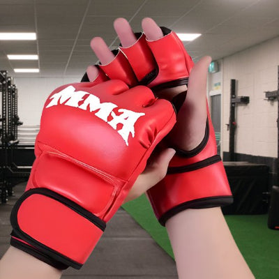 gant mma rouge demi doigts avec velcro poignet