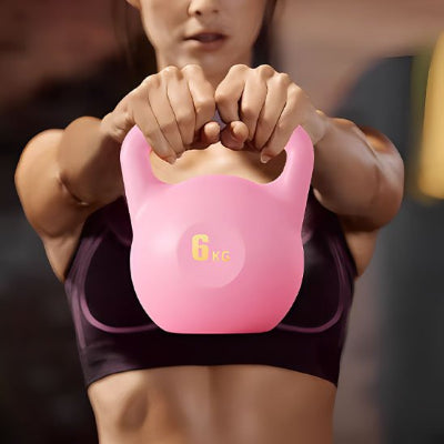 Haltère kettlebell rose 6 kg identifier sur le devant