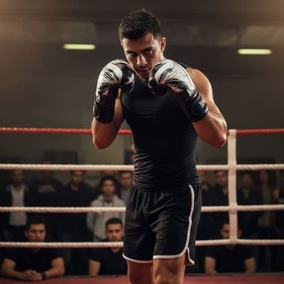 Homme boxeur sur un ring avec gant de boxe blanc