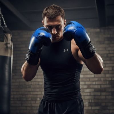 Homme concentré se tenant position combat avec gant de boxe 