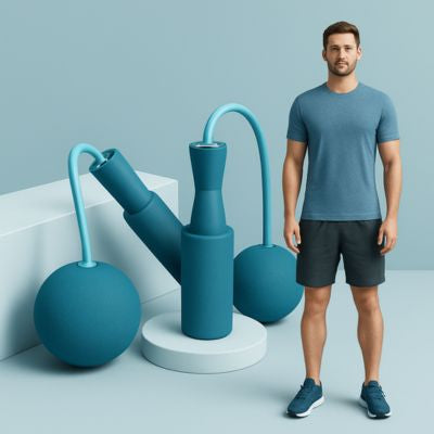 homme debout a cote de corde à sauter sans fil
