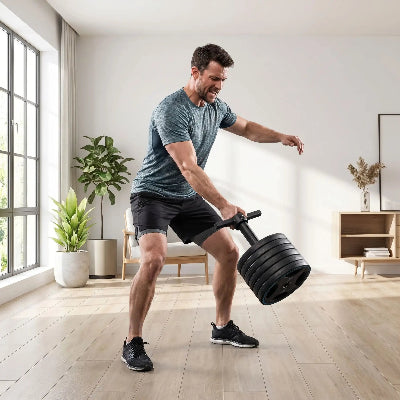 homme entrainement avec kettlebell kettlebell support 38cm avec disque