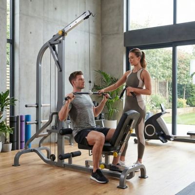homme exercice mauvaise barre femme apporte barre traction forme V