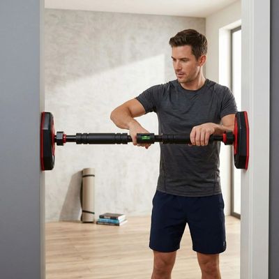 homme fixe la barre de traction murale cadrage de porte