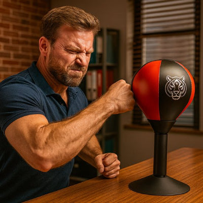 homme les yeux fermes grimassant a l effort de punching ball