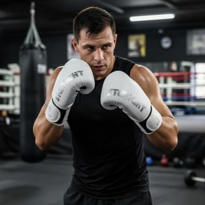 homme s entraine dans un gym avec gant de boxe 