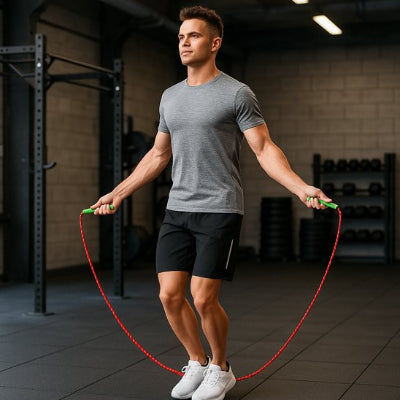 homme saut a la corde a sauter dans un gymnase 
