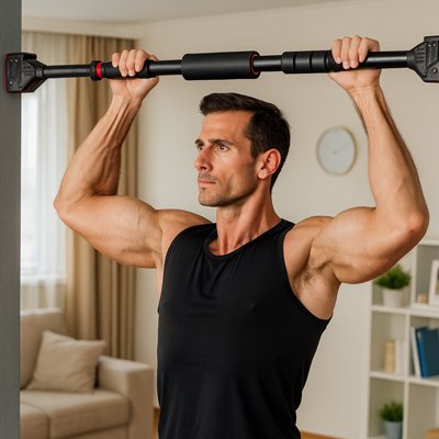 homme utilise barre de traction porte telescopique 