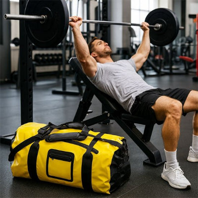sac de sport gym homme barre de musculation sur banc
