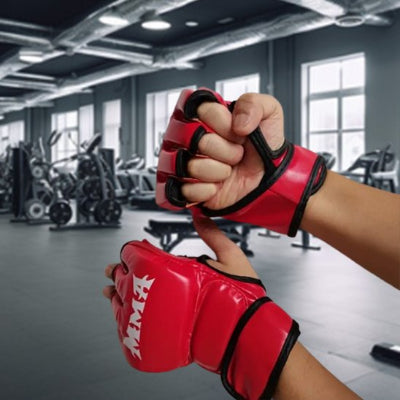 salle gym main droite fermé gant mma rouge