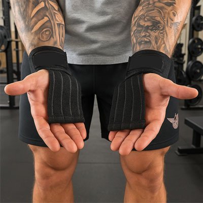 Sportif montre ses deux mains intérieur avec Sangle de tirage