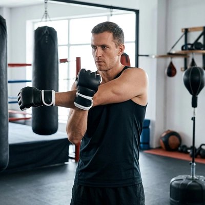 Sportif portant gant de boxe dans une salle d entrainement