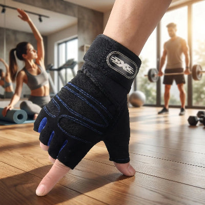 Une main montrant un gant musculation dans une salle de sport a domicile