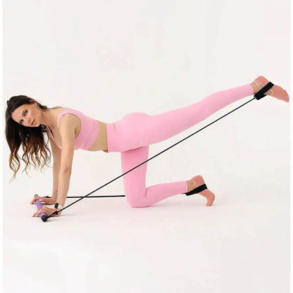Utilise barre de sculpture Pilates reliée à bande élastique musculation 